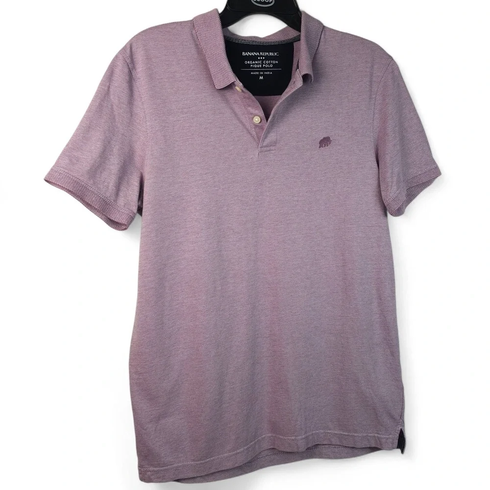 Banana Republic Mens M Organic Cotton Pique Polo Shirt Short Sleeve Purple